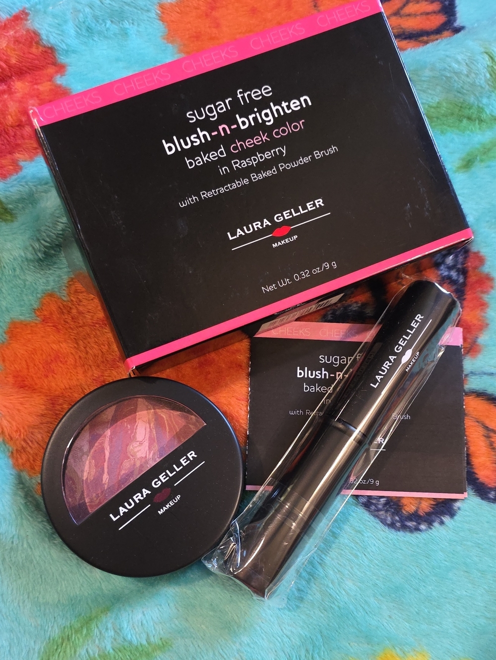 Laura Geller Raspberry Sugar Free Blush N Brighten Baked Blush & Brush NIB